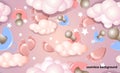 Cute background with nipples, clouds and baby feet. Seamless pattern